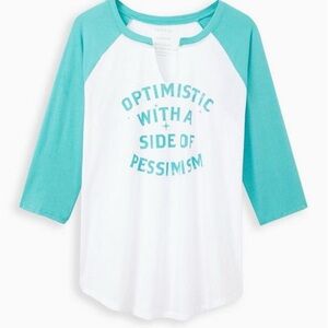 Torrid Teal and White Raglan Tee